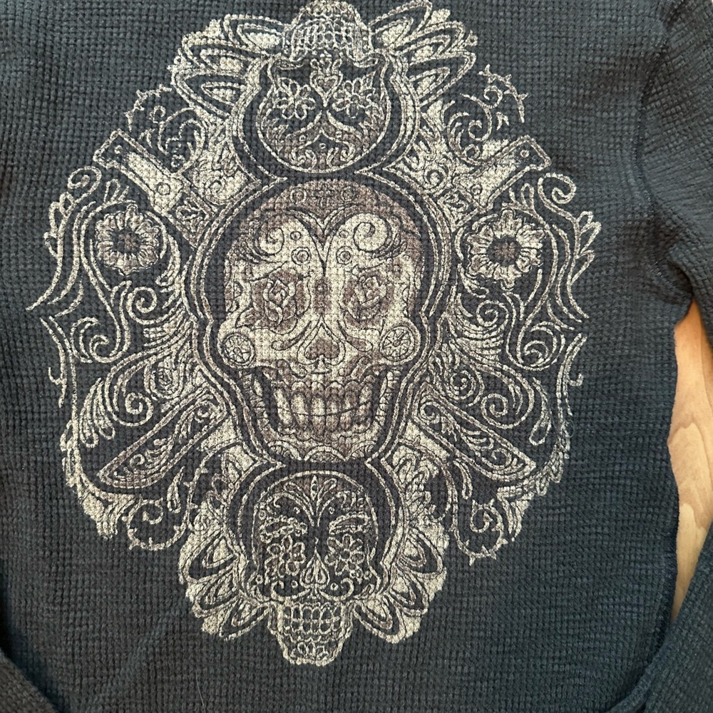 Lucky Brown Long Sleeve Shirt with Skull Design - Picture 2 of 5